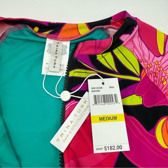 NWT Trina Turk Women’s Long Sleeve One Piece Zipper Floral Bathing Suit Medium - Picture 11 of 14